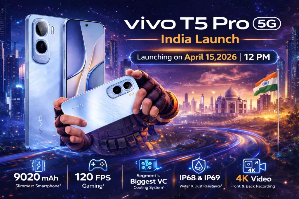 Vivo T5 Pro 5G in Glacier Blue with 9020mAh Battery and 144Hz Display