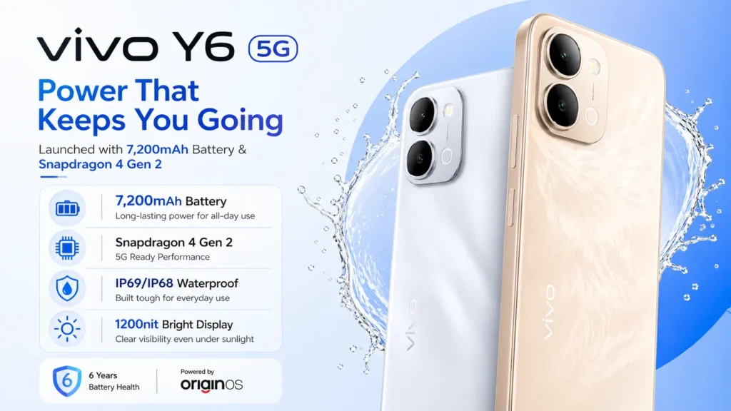 Vivo Y6 5G in Galaxy Silver with 7,200mAh battery and IP69 rating