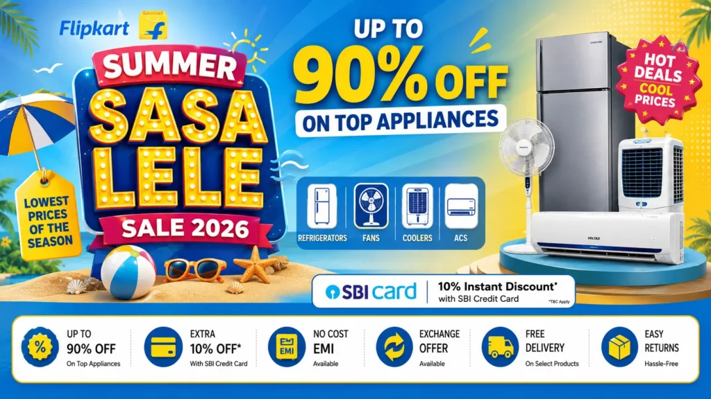 Flipkart SASA LELE Sale 2026 deals on refrigerators and ACs with SBI card offer