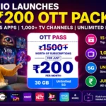 Jio 200 OTT Pass featuring 15 apps, 1000 TV channels, and 30GB data.
