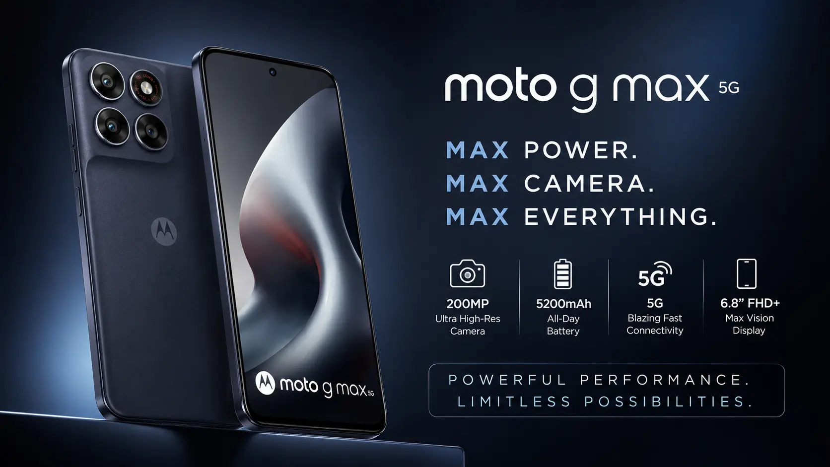 Moto G Max 5G with eco-leather back featuring a 200MP camera and AMOLED display.
