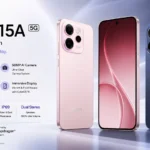 Oppo Reno 15A 5G in Aurora Blue featuring a massive 7,000mAh battery and IP69 durability.