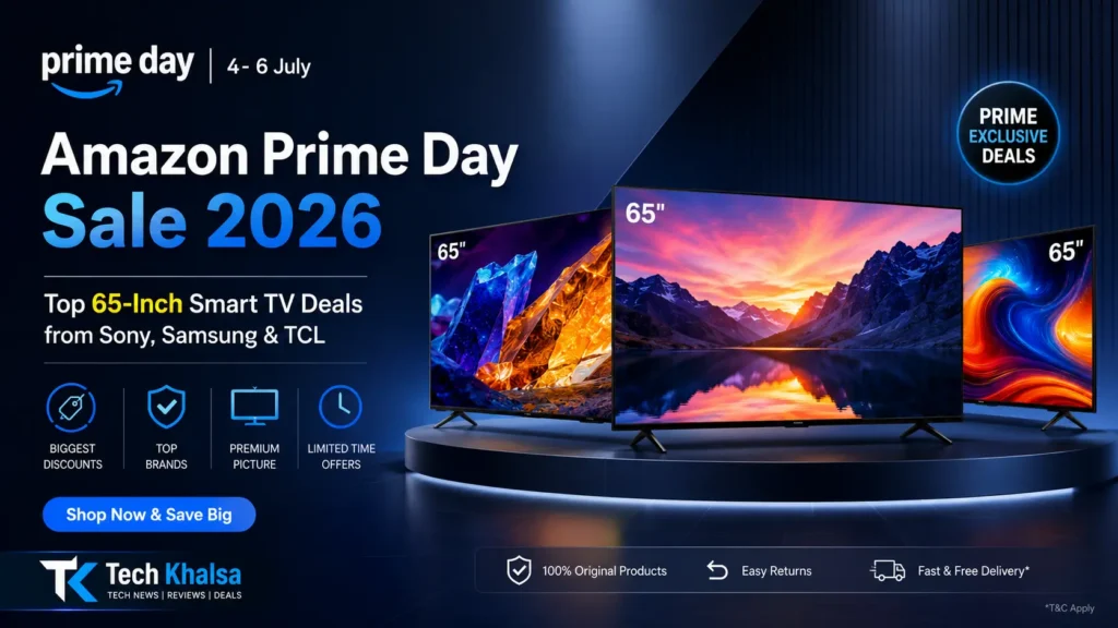 Best 65-inch smart TV deals on Amazon Prime Day 2026 featuring Sony Bravia OLED, Samsung Mini LED, and TCL QD Mini LED televisions.