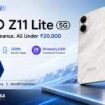 iQOO Z11 Lite 5G in Solar Flame and Midnight Blue showing 6,500mAh battery design and 120Hz display.