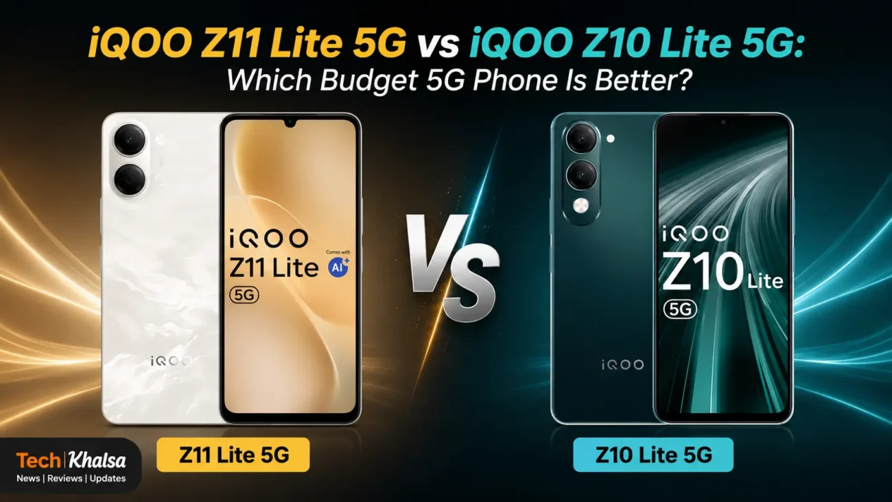 iQOO Z11 Lite 5G vs iQOO Z10 Lite 5G side-by-side comparison showing battery capacities and display refresh rates.