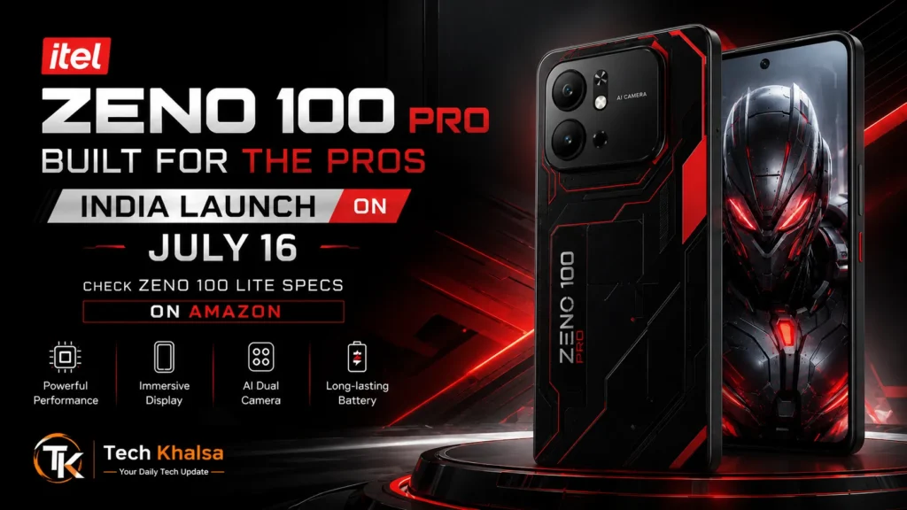 itel Zeno 100 Pro and Zeno 100 Lite showing military-grade durability and dual rear camera design layout.