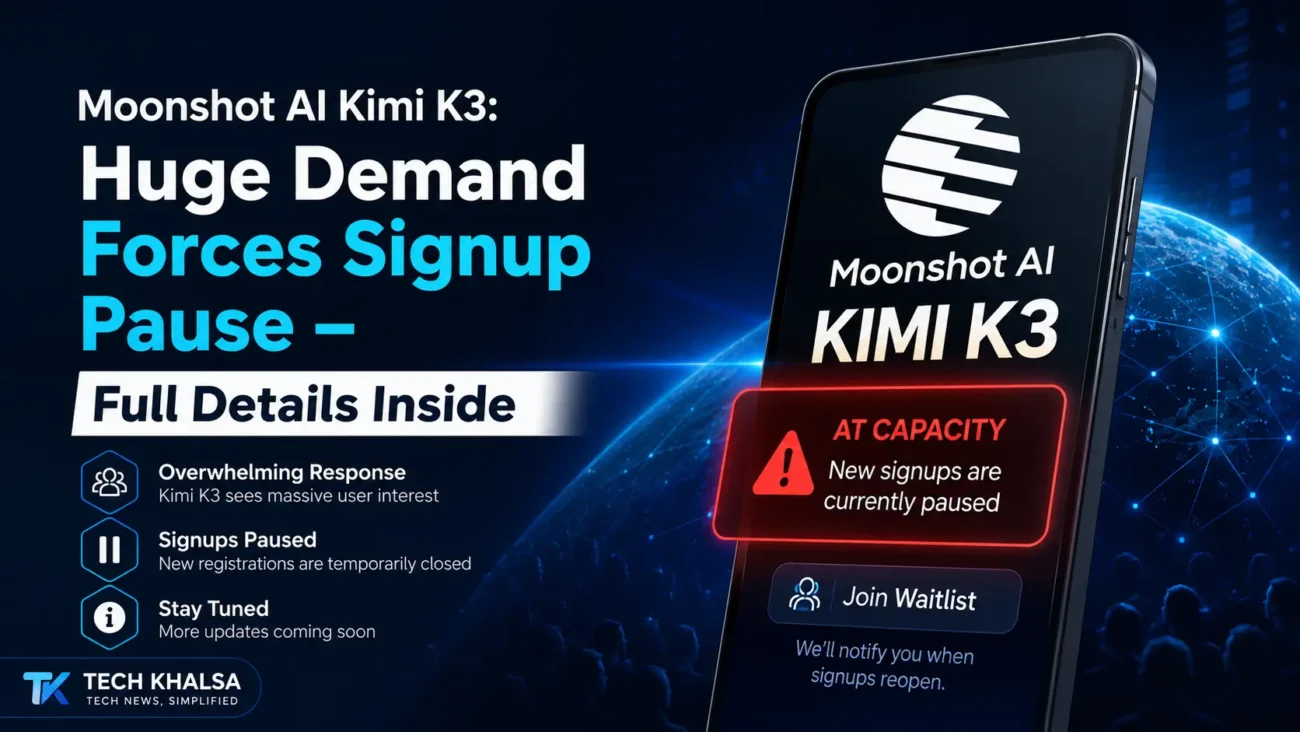 Moonshot AI Kimi K3 platform interface showing GPU capacity signup pause notice and coding capabilities.