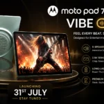 Moto Pad 70 Groove tablet featuring a 12.1-inch 2.5K display and 9-speaker JBL audio setup.
