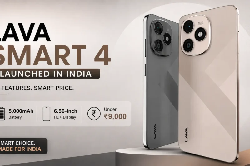 Lava Smart 4 in Konark Gold and Ajanta Grey showing 90Hz display and MIL-STD-810H military grade certification