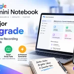 Google Gemini Notebook app showing voice chat interface lecture recording and interactive study flashcards.